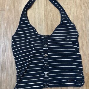 Hollister Navy and White Striped Crop Top